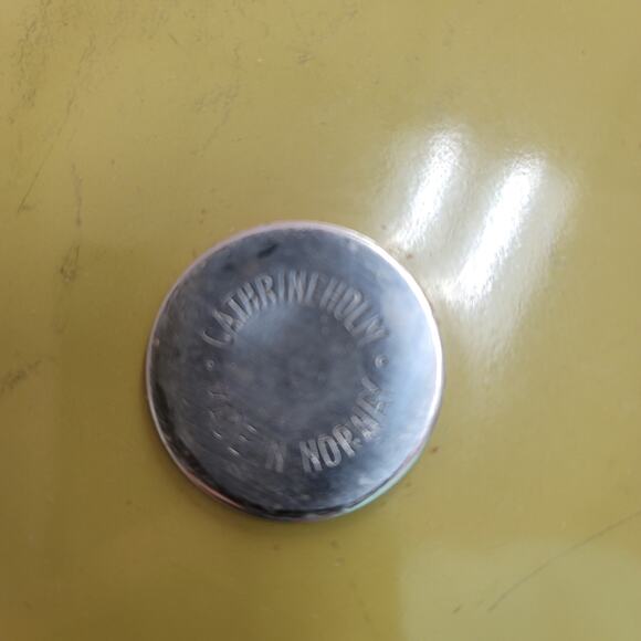 Catherine Holm Larhe covered pot handles green cream MCM 4 qt. dutch oven enamel - Picture 7 of 8